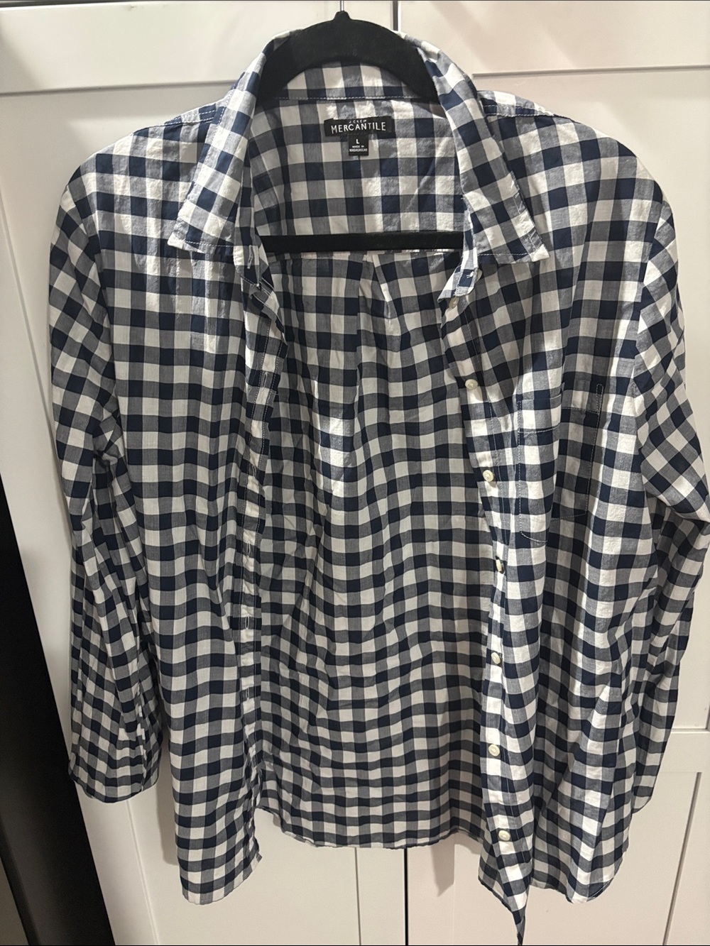 J.Crew Mercantile Women’s Navy and White Check Button-Down Shirt